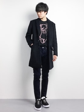 「STUDIOUS（ステュディオス）のアイテム（チェスターコート）」を使った、武井一輝さん（メンズ・173cm）の春コーディネート