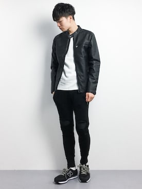 「L.H.P（エルエイチピー）のアイテム（ライダースジャケット）」を使った、武井一輝さん（メンズ・173cm）の春コーディネート