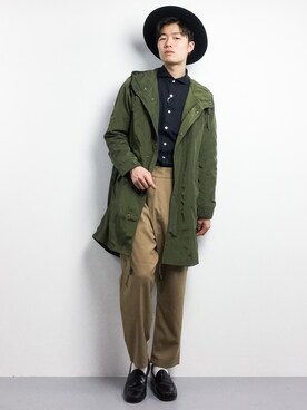「NANO universe（ナノユニバース）のアイテム（モッズコート）」を使った、武井一輝さん（メンズ・173cm）の春コーディネート