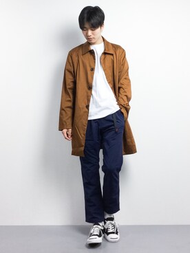 「STUDIOUS（ステュディオス）のアイテム（ステンカラーコート）」を使った、武井一輝さん（メンズ・173cm）の春コーディネート