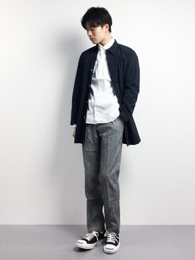 「Steven Alan（スティーブンアラン）のアイテム（ステンカラーコート）」を使った、武井一輝さん（メンズ・173cm）の春コーディネート