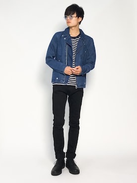「WEGO（ウィゴー）のアイテム（ライダースジャケット）」を使った、武井一輝さん（メンズ・173cm）の夏コーディネート