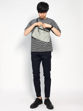 「革靴」｜「アイテム（Tシャツ/カットソー）」を使った、武井一輝さん（メンズ・173cm）の夏コーディネート