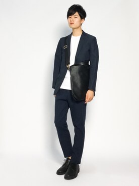 「革靴」｜「アイテム（Tシャツ/カットソー）」を使った、武井一輝さん（メンズ・173cm）の夏コーディネート