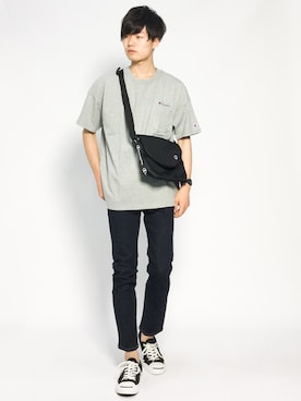 「Champion（チャンピオン）のアイテム（バッグ）」を使った、武井一輝さん（メンズ・173cm）の夏コーディネート