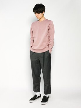 ニット セーターを使った ピンク グレー のメンズ人気ファッションコーディネート ユーザー ショップスタッフ Wear
