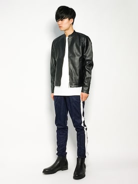 「URBAN RESEARCH Sonny Label（アーバンリサーチサニーレーベル）のアイテム（ライダースジャケット）」を使った、武井一輝さん（メンズ・173cm）の秋コーディネート