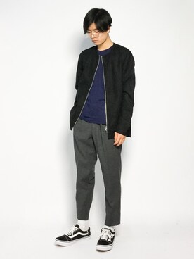 「オールドスクール」｜「アイテム（ノーカラージャケット）」を使った、武井一輝さん（メンズ・173cm）の秋コーディネート