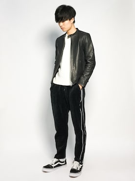 「HARE（ハレ）のアイテム（ライダースジャケット）」を使った、武井一輝さん（メンズ・173cm）の秋コーディネート