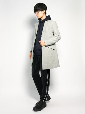「STUDIOUS（ステュディオス）のアイテム（チェスターコート）」を使った、武井一輝さん（メンズ・173cm）の秋コーディネート