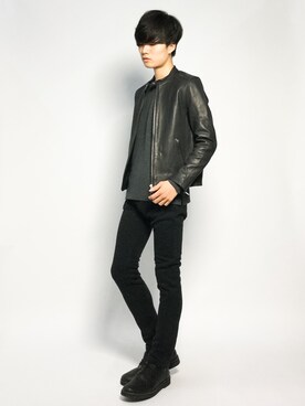 「HARE（ハレ）のアイテム（ライダースジャケット）」を使った、武井一輝さん（メンズ・173cm）の秋コーディネート