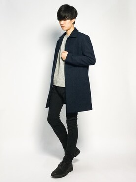 「STUDIOUS（ステュディオス）のアイテム（ステンカラーコート）」を使った、武井一輝さん（メンズ・173cm）の秋コーディネート