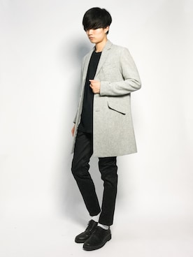「STUDIOUS（ステュディオス）のアイテム（チェスターコート）」を使った、武井一輝さん（メンズ・173cm）の秋コーディネート