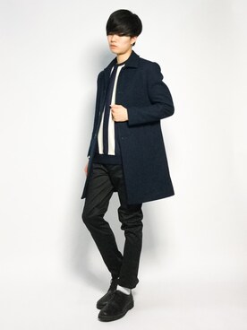 「STUDIOUS（ステュディオス）のアイテム（ステンカラーコート）」を使った、武井一輝さん（メンズ・173cm）の秋コーディネート