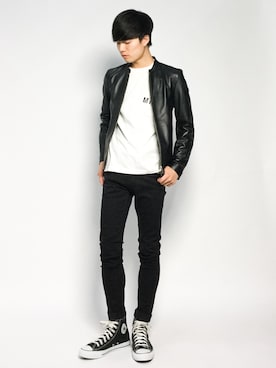 「STUDIOUS（ステュディオス）のアイテム（ライダースジャケット）」を使った、武井一輝さん（メンズ・173cm）の秋コーディネート