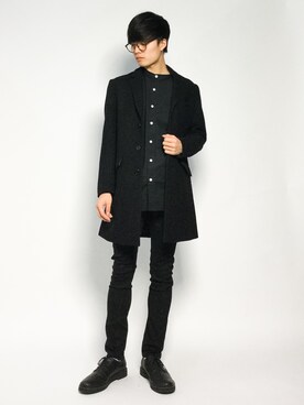 「STUDIOUS（ステュディオス）のアイテム（チェスターコート）」を使った、武井一輝さん（メンズ・173cm）の秋コーディネート