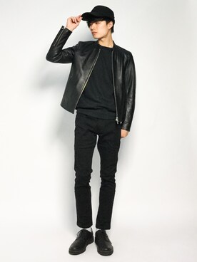「STUDIOUS（ステュディオス）のアイテム（ライダースジャケット）」を使った、武井一輝さん（メンズ・173cm）の秋コーディネート