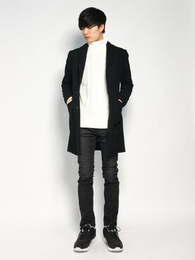 「STUDIOUS（ステュディオス）のアイテム（チェスターコート）」を使った、武井一輝さん（メンズ・173cm）の秋コーディネート