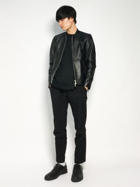 「STUDIOUS（ステュディオス）のアイテム（ライダースジャケット）」を使った、武井一輝さん（メンズ・173cm）の秋コーディネート