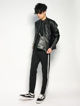 「URBAN RESEARCH Sonny Label（アーバンリサーチサニーレーベル）のアイテム（ライダースジャケット）」を使った、武井一輝さん（メンズ・173cm）の秋コーディネート