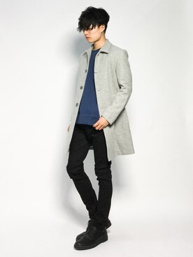 「STUDIOUS（ステュディオス）のアイテム（ステンカラーコート）」を使った、武井一輝さん（メンズ・173cm）の秋コーディネート