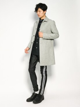 「STUDIOUS（ステュディオス）のアイテム（ステンカラーコート）」を使った、武井一輝さん（メンズ・173cm）の秋コーディネート