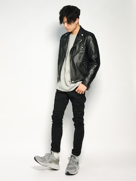 「STUDIOUS（ステュディオス）のアイテム（ライダースジャケット）」を使った、武井一輝さん（メンズ・173cm）の秋コーディネート