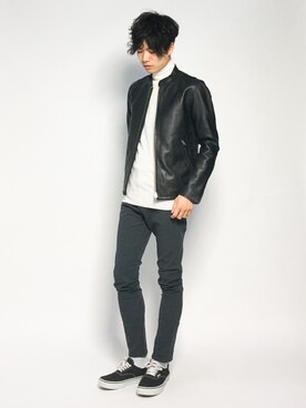 「URBAN RESEARCH（アーバンリサーチ）のアイテム（ライダースジャケット）」を使った、武井一輝さん（メンズ・173cm）の秋コーディネート