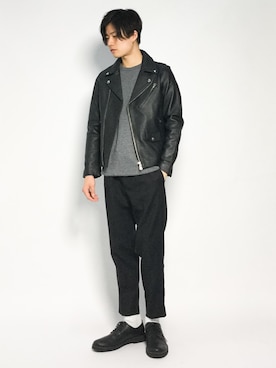 「URBAN RESEARCH（アーバンリサーチ）のアイテム（ライダースジャケット）」を使った、武井一輝さん（メンズ・173cm）の秋コーディネート