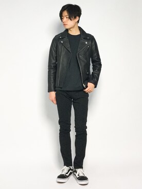 「URBAN RESEARCH（アーバンリサーチ）のアイテム（ライダースジャケット）」を使った、武井一輝さん（メンズ・173cm）の秋コーディネート