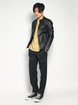 「URBAN RESEARCH（アーバンリサーチ）のアイテム（ライダースジャケット）」を使った、武井一輝さん（メンズ・173cm）の秋コーディネート