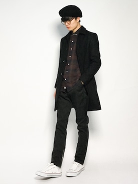 「STUDIOUS（ステュディオス）のアイテム（ステンカラーコート）」を使った、武井一輝さん（メンズ・173cm）の秋コーディネート