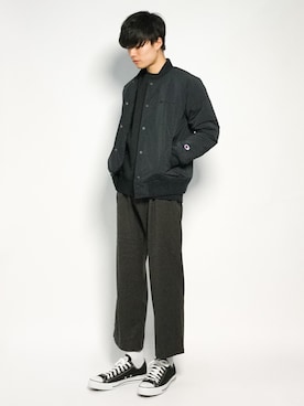 「Champion（チャンピオン）のアイテム（ブルゾン）」を使った、武井一輝さん（メンズ・173cm）の秋コーディネート