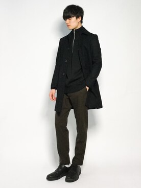 「STUDIOUS（ステュディオス）のアイテム（ステンカラーコート）」を使った、武井一輝さん（メンズ・173cm）の秋コーディネート