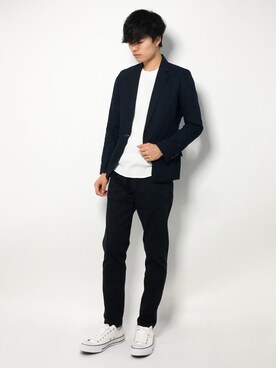 「８(eight)（エイト）のアイテム（テーラードジャケット）」を使った、武井一輝さん（メンズ・173cm）の秋コーディネート