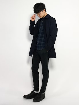 「THE CASUAL（カジュアル）のアイテム（ステンカラーコート）」を使った、武井一輝さん（メンズ・173cm）の秋コーディネート