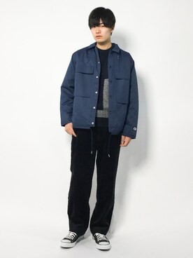 「Champion（チャンピオン）のアイテム（その他アウター）」を使った、武井一輝さん（メンズ・173cm）の秋コーディネート