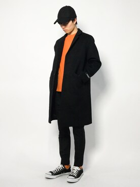 「HARE（ハレ）のアイテム（チェスターコート）」を使った、武井一輝さん（メンズ・173cm）の秋コーディネート