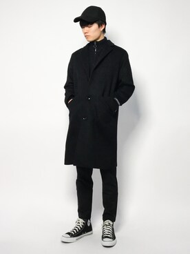 「HARE（ハレ）のアイテム（チェスターコート）」を使った、武井一輝さん（メンズ・173cm）の秋コーディネート