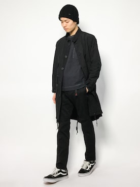 「NANO universe（ナノユニバース）のアイテム（モッズコート）」を使った、武井一輝さん（メンズ・173cm）の秋コーディネート
