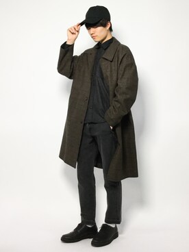 「HARE（ハレ）のアイテム（チェスターコート）」を使った、武井一輝さん（メンズ・173cm）の秋コーディネート