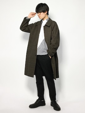 「HARE（ハレ）のアイテム（チェスターコート）」を使った、武井一輝さん（メンズ・173cm）の秋コーディネート