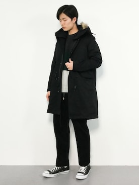 「HARE（ハレ）のアイテム（モッズコート）」を使った、武井一輝さん（メンズ・173cm）の秋コーディネート