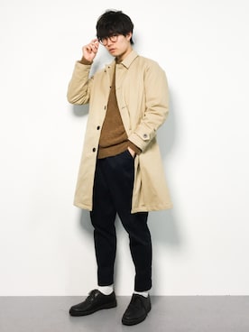 「NANO universe（ナノユニバース）のアイテム（ステンカラーコート）」を使った、武井一輝さん（メンズ・173cm）の秋コーディネート