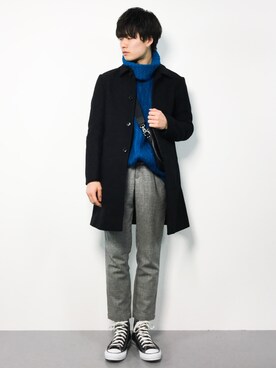「STUDIOUS（ステュディオス）のアイテム（ステンカラーコート）」を使った、武井一輝さん（メンズ・173cm）の秋コーディネート