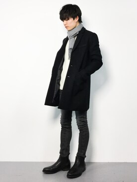 「STUDIOUS（ステュディオス）のアイテム（チェスターコート）」を使った、武井一輝さん（メンズ・173cm）の冬コーディネート
