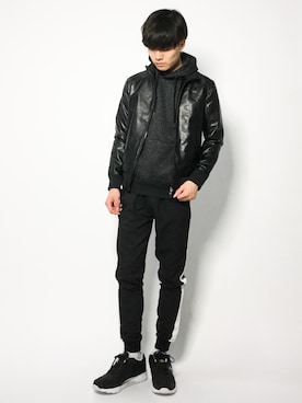 「ZIP FIVE（ジップファイブ）のアイテム（ライダースジャケット）」を使った、武井一輝さん（メンズ・173cm）の冬コーディネート