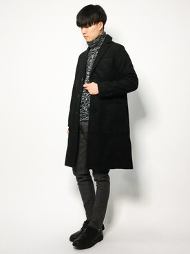 「ZIP FIVE（ジップファイブ）のアイテム（チェスターコート）」を使った、武井一輝さん（メンズ・173cm）の冬コーディネート
