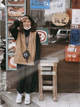 「plain-me（プレインミー）のアイテム（ジャケット/アウター）」を使った、Peitzuさん（レディース・157cm）の冬コーディネート