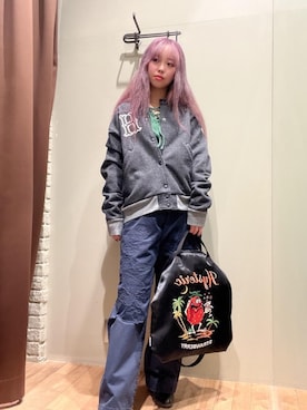 「ワイドパンツ 」｜「アイテム（その他アウター）」を使った、hzktoさん（レディース・161cm）の冬コーディネート